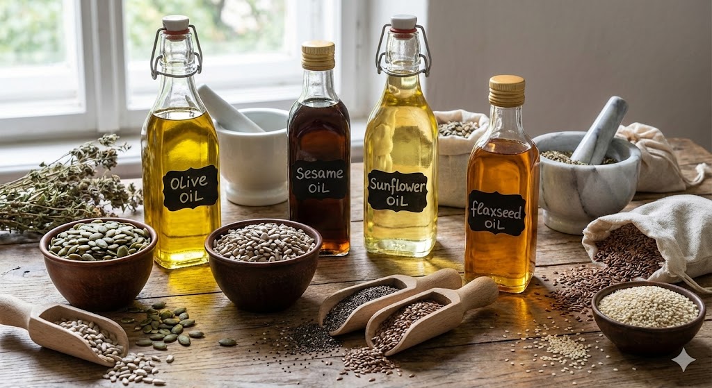 Edible Oils — Olive, Almond, Sunflower